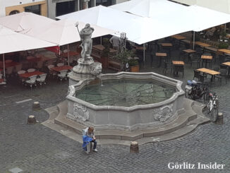 Blick aus Schlesischem Museum - Neptunbrunnen
