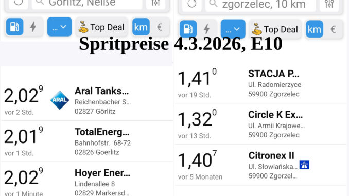 Spritpreise E10 4.3.2026